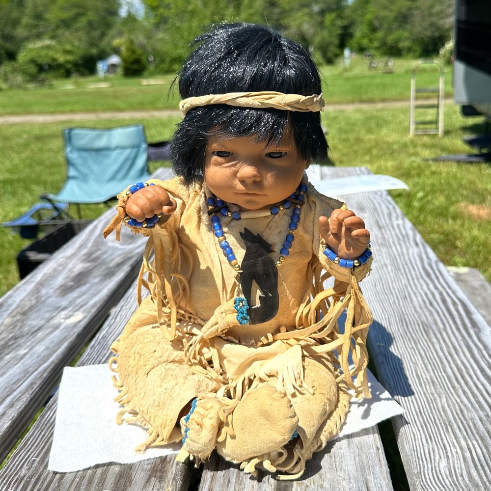 Vintage 1988 Furga Native Style Cry Baby Doll Anatomically Correct Boy Bear Claw
